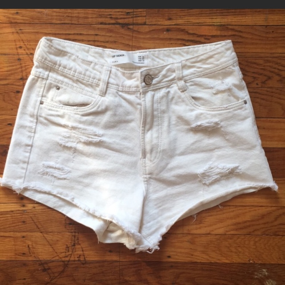 Zara High Rise Distressed Jean Shorts